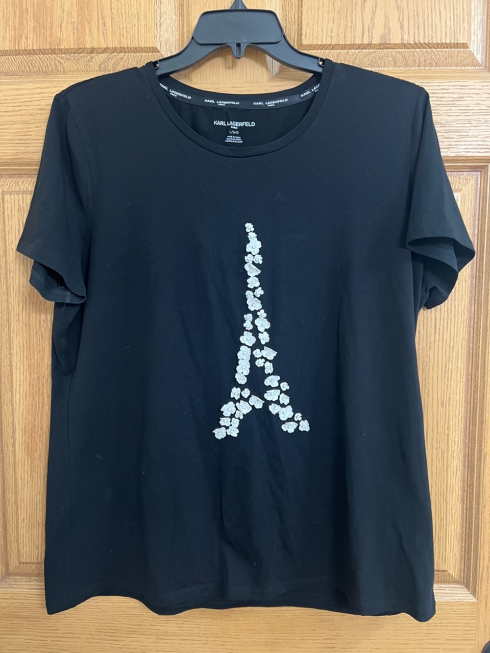 Karl Lagerfeld Paris Eiffel Tower Graphic T-Shirt Black Short Sleeve Tee Size L